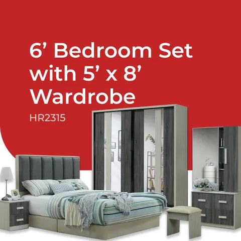 Goodnite Queen/ King Bedroom Set, Bedframe + Wardrobe + Dresser + Side Table (HR2315)