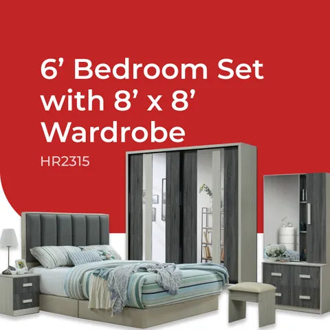 Goodnite Queen/ King Bedroom Set, Bedframe + Wardrobe + Dresser + Side Table (HR2315)