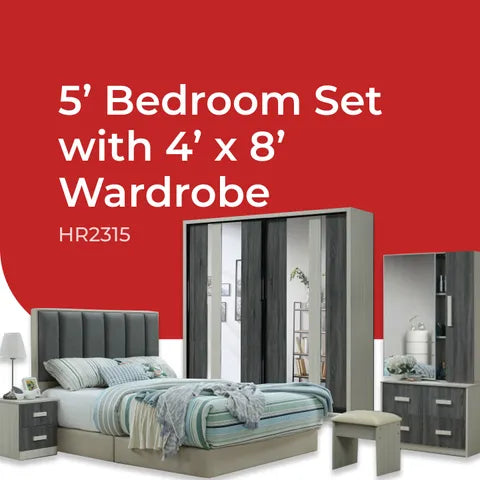 Goodnite Queen/ King Bedroom Set, Bedframe + Wardrobe + Dresser + Side Table (HR2315)