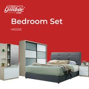 Goodnite Queen/ King Bedroom Set, Bedframe + 5ft x 8ft Wardrobe + Dresser + Side Table (HR2253)