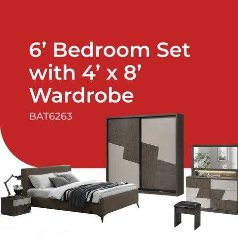 Goodnite Queen/ King Bedroom Set, Bedframe + Wardrobe + Dresser + Side Table (BAT6263)