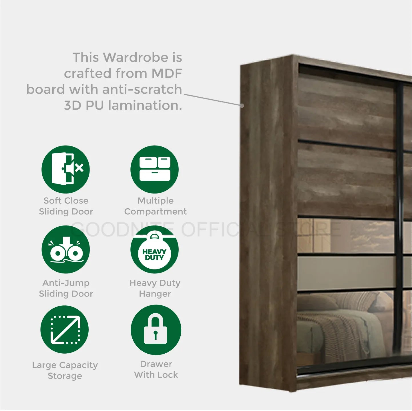 Goodnite Queen/ King Bedroom Set, Bedframe + Wardrobe + Dresser + Side Table (BAT6252)