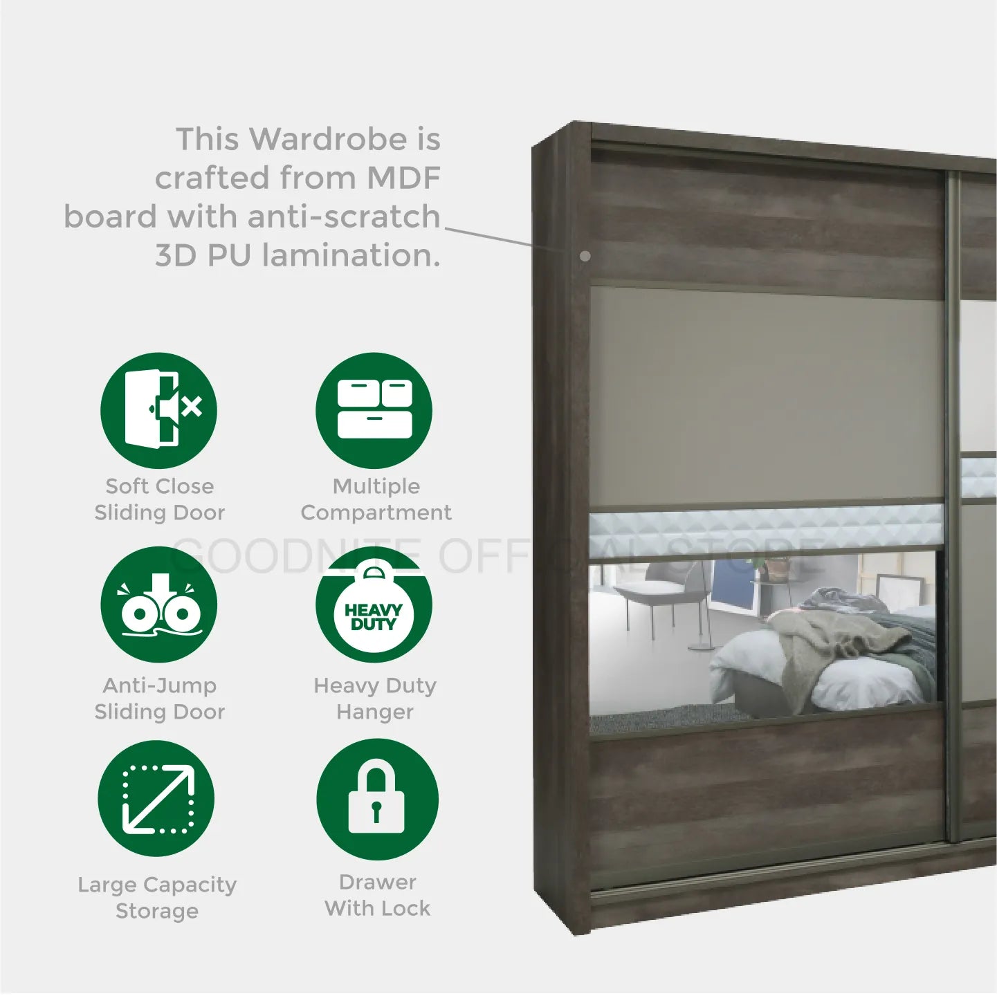 Goodnite Queen/ King Bedroom Set, Bedframe + Wardrobe + Dresser + Side Table (BAT6264)