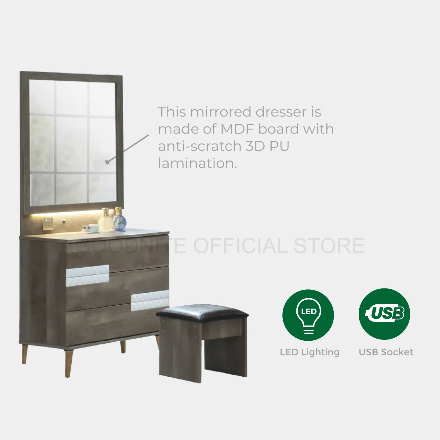 Goodnite Queen/ King Bedroom Set, Bedframe + Wardrobe + Dresser + Side Table (BAT6264)
