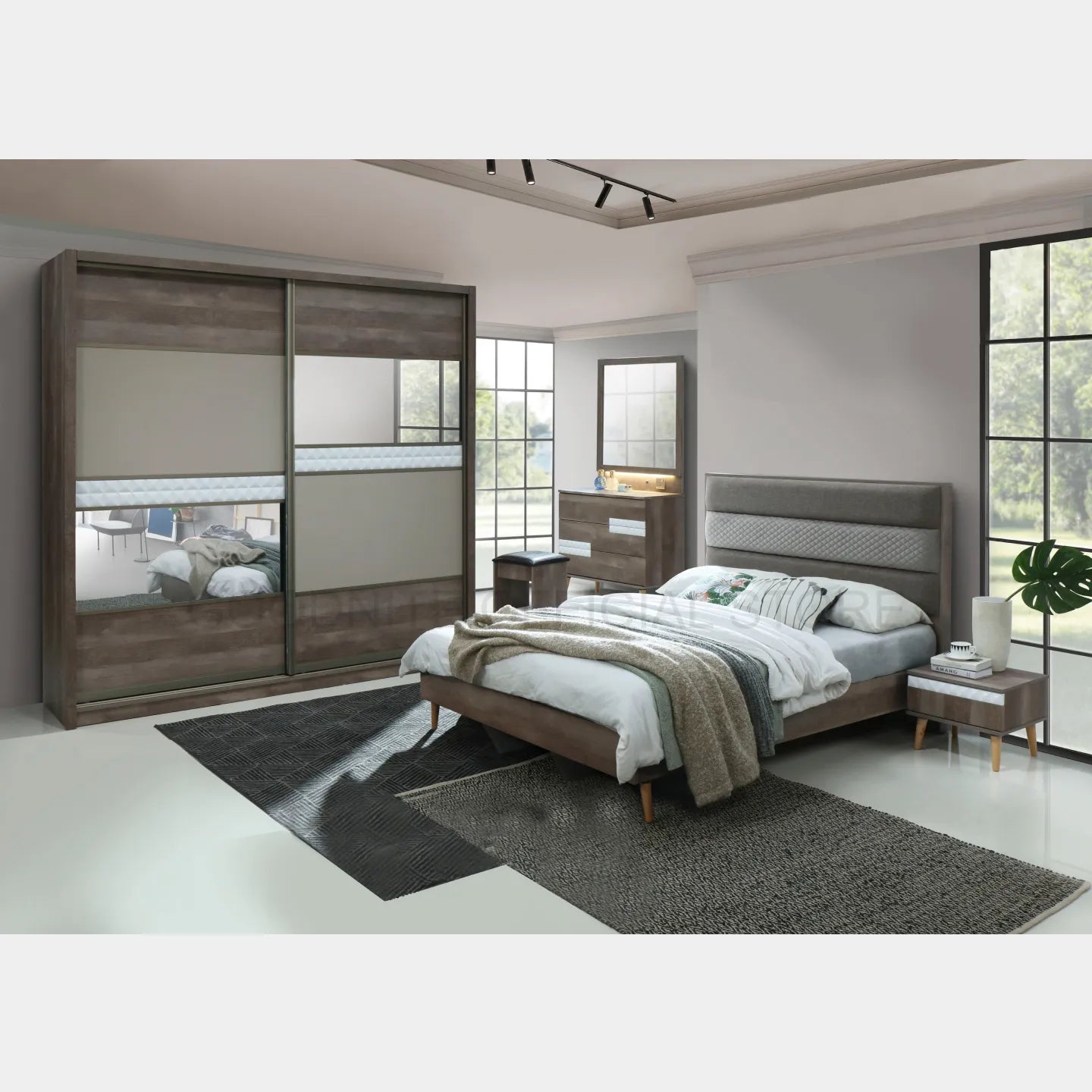 Goodnite Queen/ King Bedroom Set, Bedframe + Wardrobe + Dresser + Side Table (BAT6264)