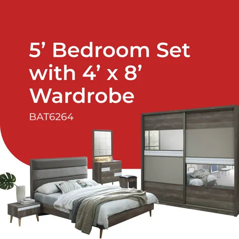Goodnite Queen/ King Bedroom Set, Bedframe + Wardrobe + Dresser + Side Table (BAT6264)