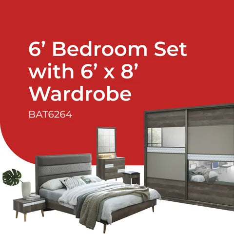 Goodnite Queen/ King Bedroom Set, Bedframe + Wardrobe + Dresser + Side Table (BAT6264)