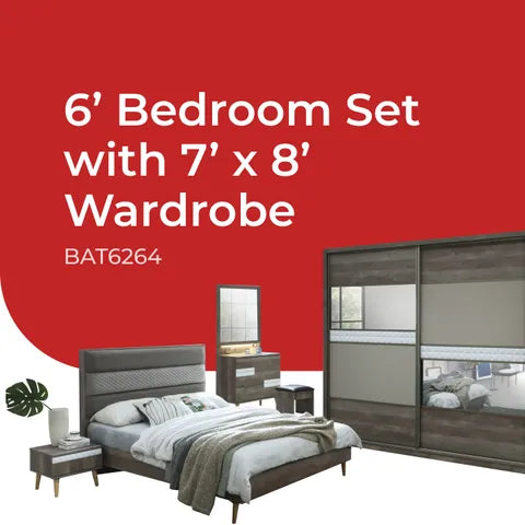 Goodnite Queen/ King Bedroom Set, Bedframe + Wardrobe + Dresser + Side Table (BAT6264)