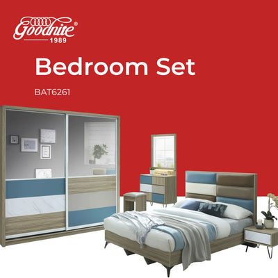 Goodnite Queen/ King Bedroom Set, Bedframe + Wardrobe + Dresser + Side Table (BAT6261)