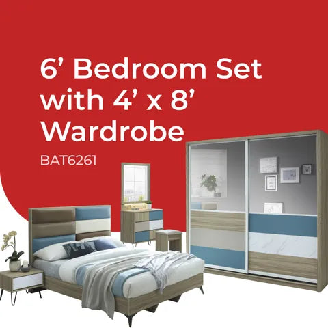 Goodnite Queen/ King Bedroom Set, Bedframe + Wardrobe + Dresser + Side Table (BAT6261)