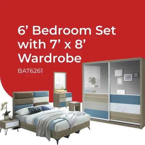 Goodnite Queen/ King Bedroom Set, Bedframe + Wardrobe + Dresser + Side Table (BAT6261)