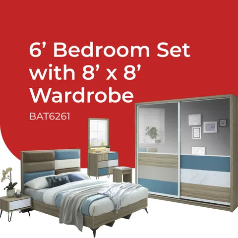 Goodnite Queen/ King Bedroom Set, Bedframe + Wardrobe + Dresser + Side Table (BAT6261)