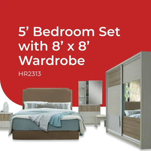 Goodnite Queen/ King Bedroom Set (HR2313), Bedframe + Wardrobe + Dresser + Side Table