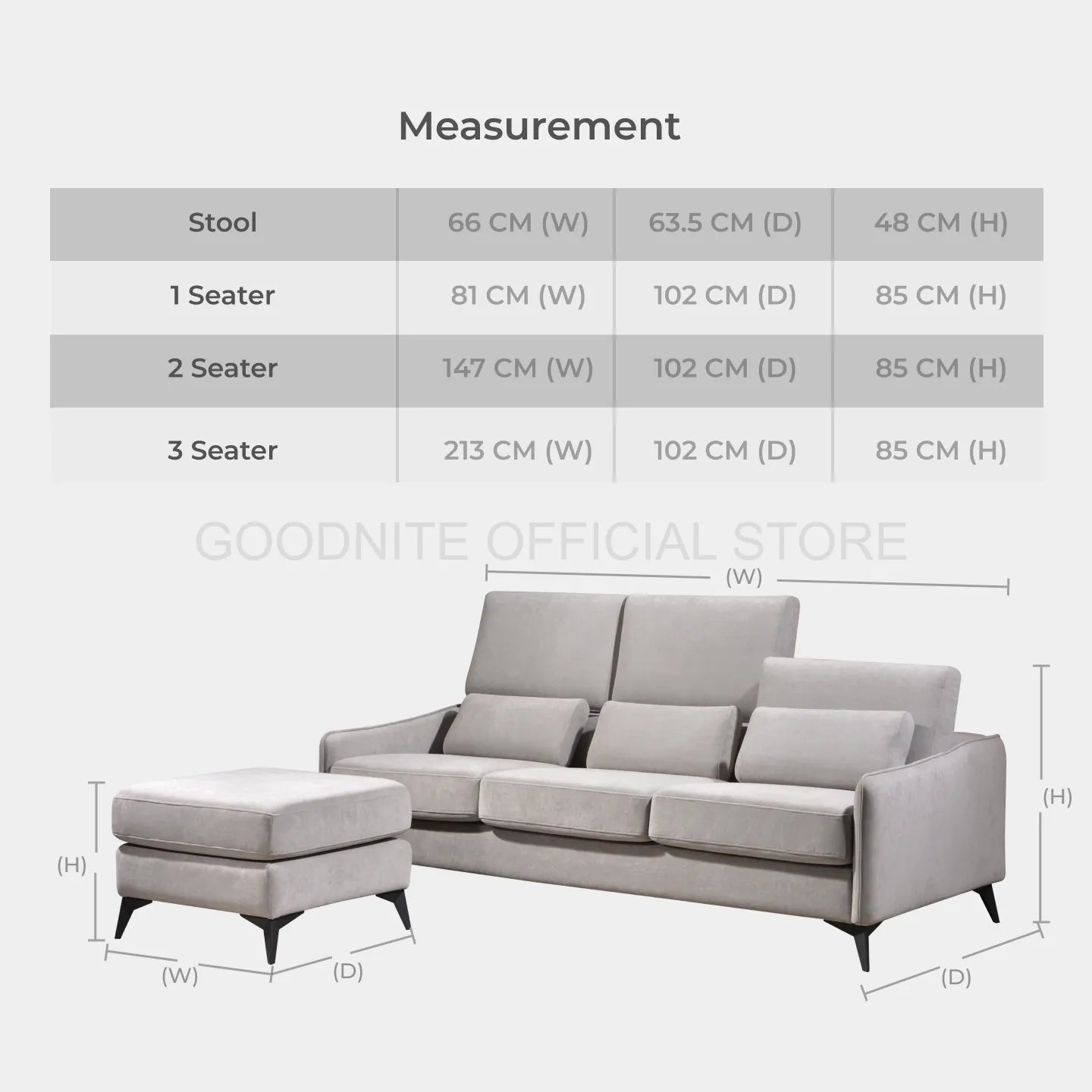 Goodnite Modern Fabric Sofa (ML3715), 1 Seater/ 2 Seater/ 3 Seater/ 3 Seater+Stool/ 2+3 Seater, 5 Years Warranty