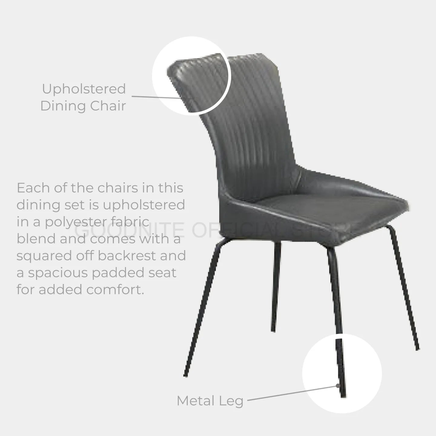 Goodnite (1+6) Ceramic Dining Set, Ceramic Top, Metal Leg, Fabric Chair