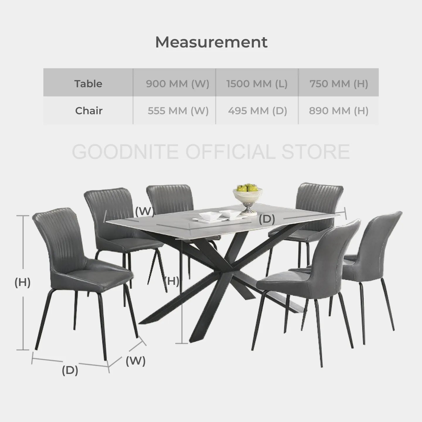 Goodnite (1+6) Ceramic Dining Set, Ceramic Top, Metal Leg, Fabric Chair