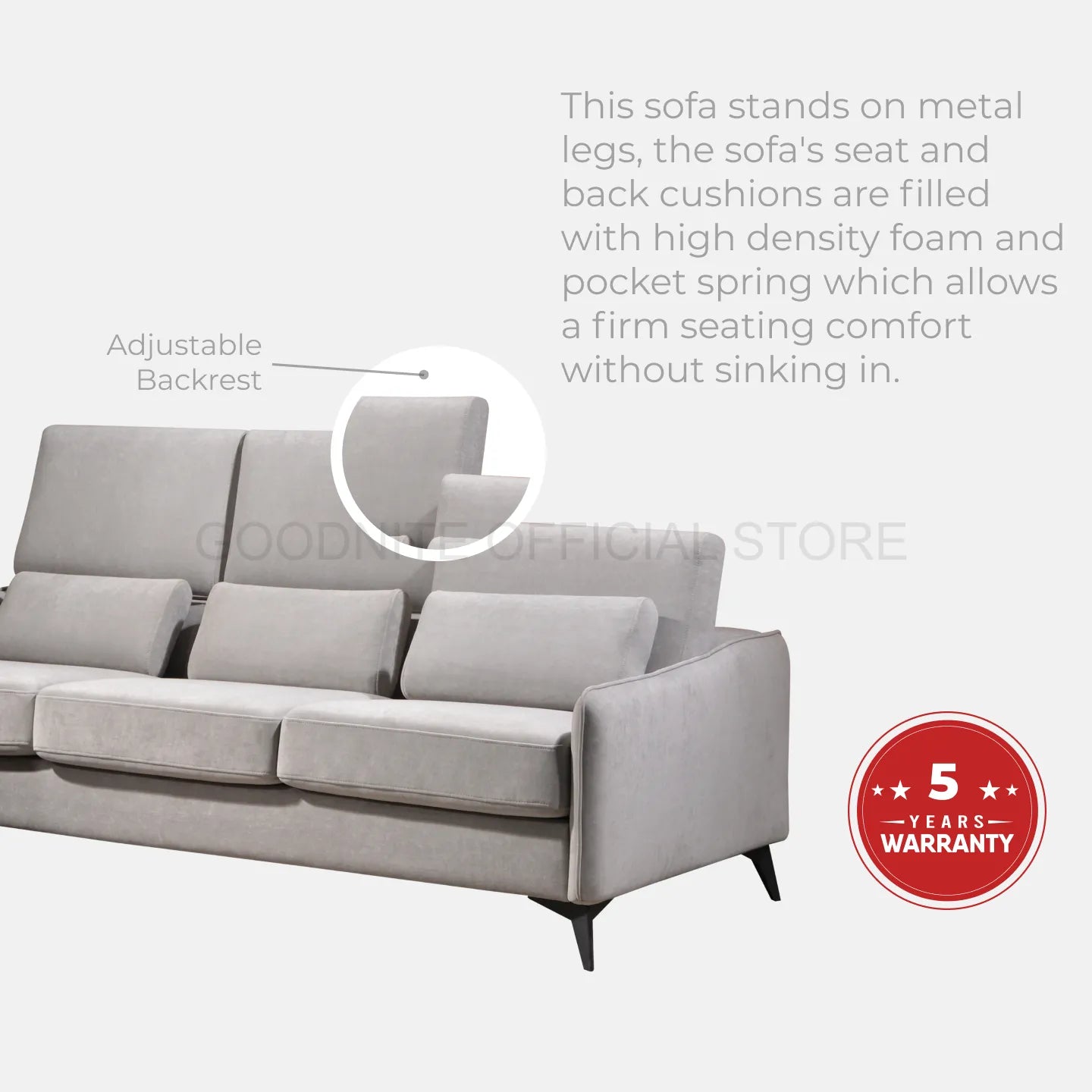 Goodnite Modern Fabric Sofa (ML3715), 1 Seater/ 2 Seater/ 3 Seater/ 3 Seater+Stool/ 2+3 Seater, 5 Years Warranty