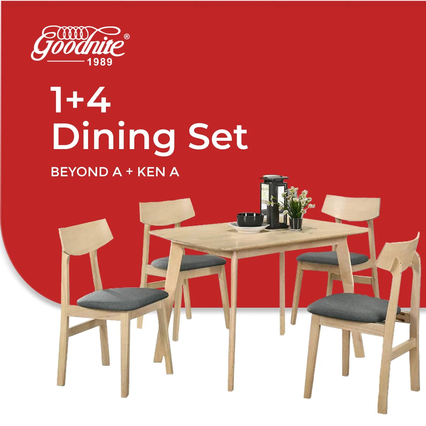 Goodnite (1+4) Solid Rubber Wood Dining Set