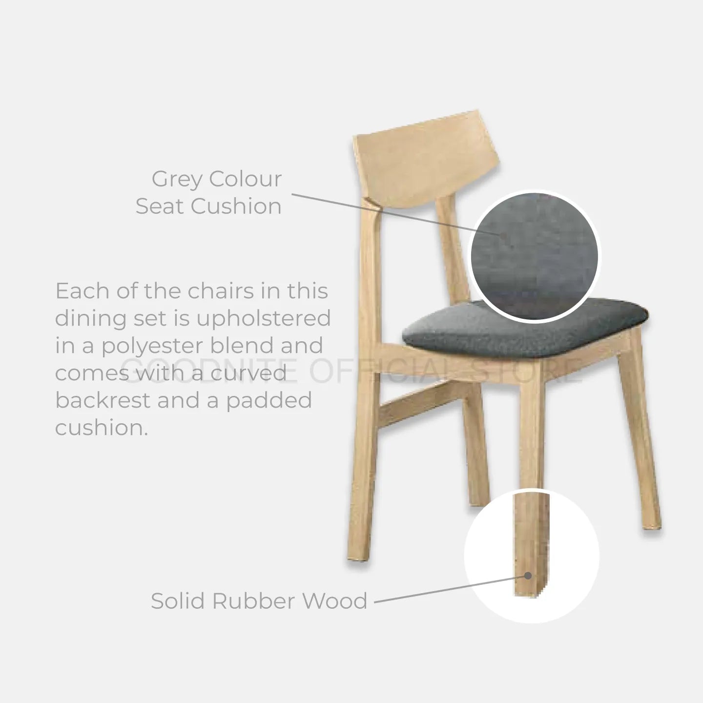 Goodnite (1+4) Solid Rubber Wood Dining Set