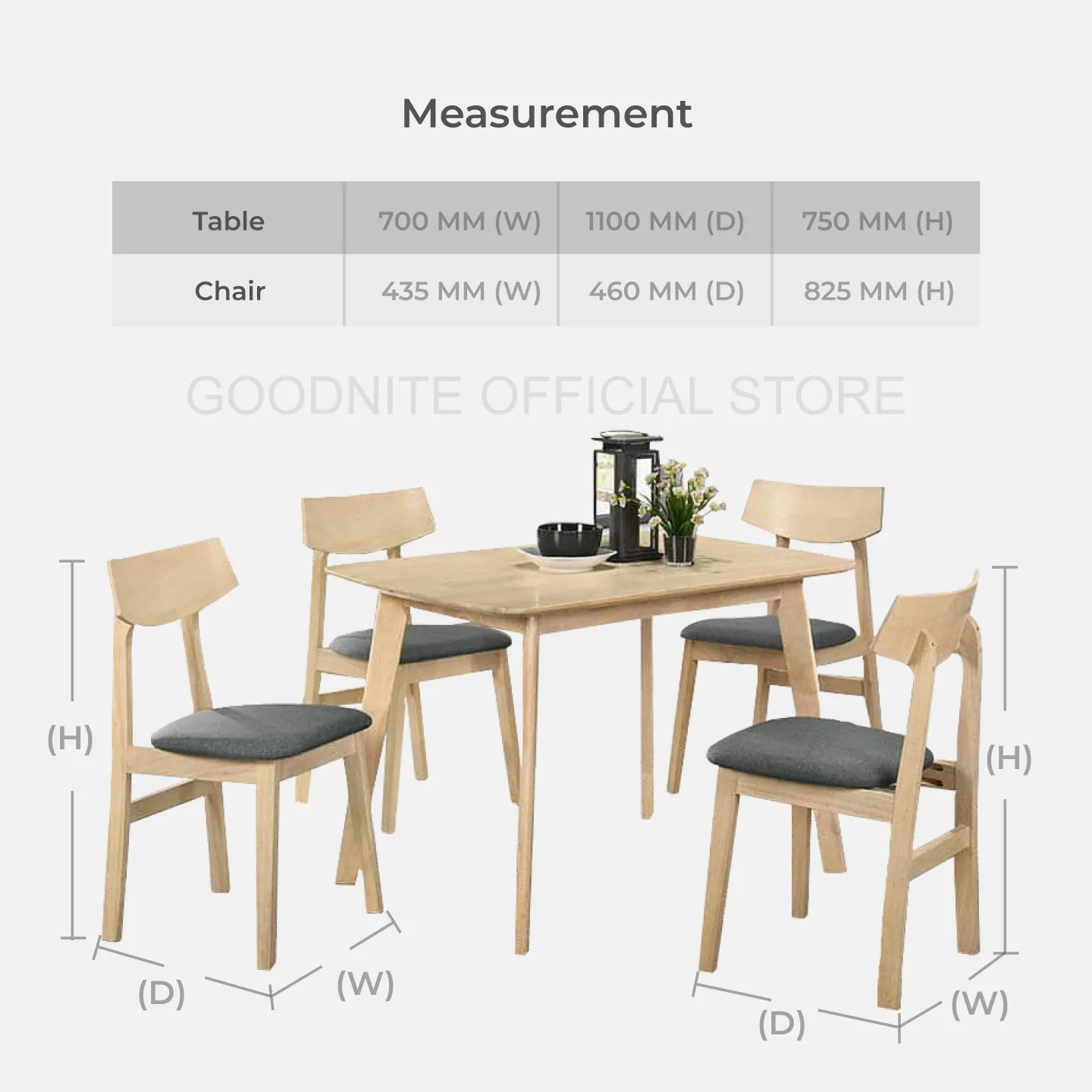 Goodnite (1+4) Solid Rubber Wood Dining Set