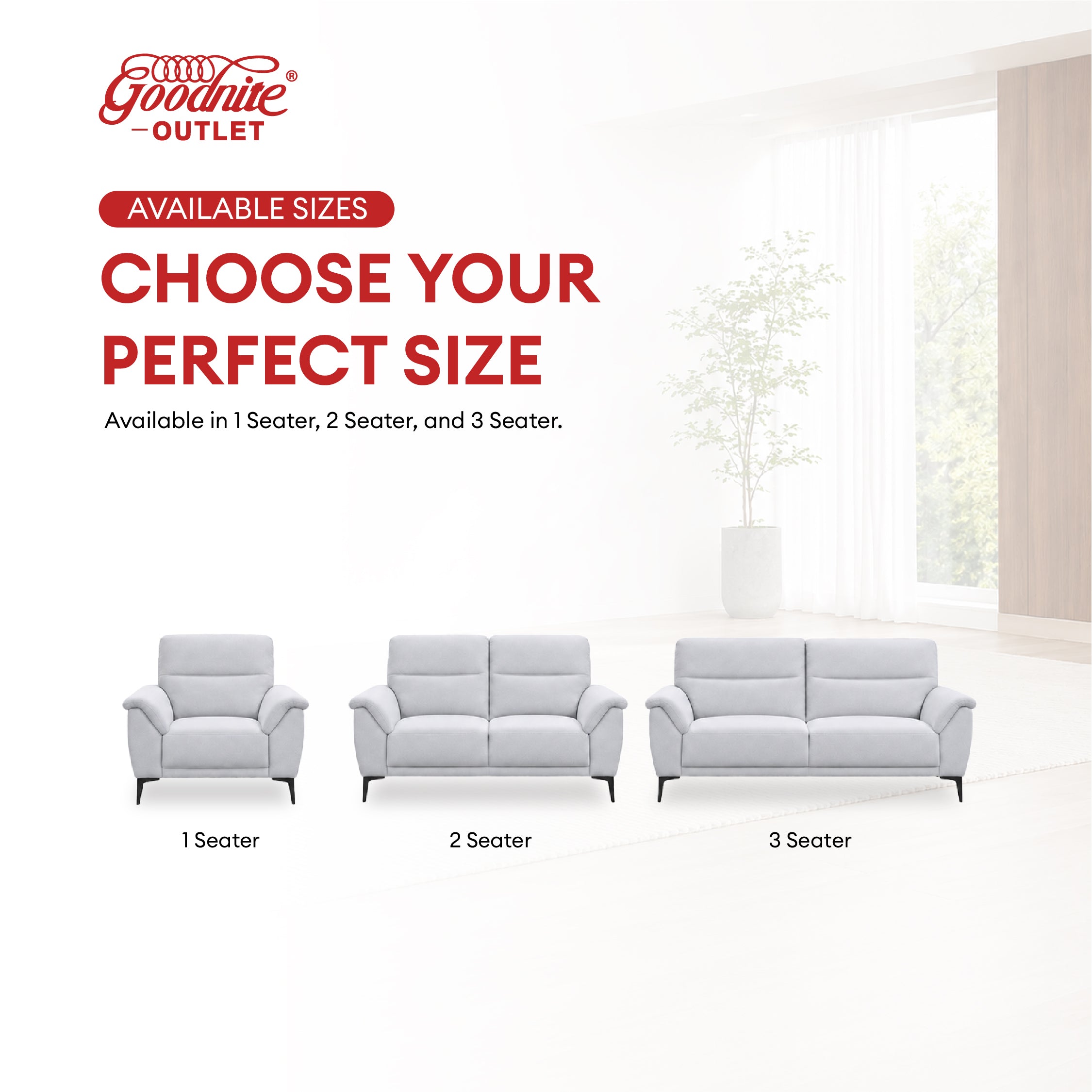 Goodnite Fabric Sofa (3600), 1 Seater/ 2 Seater/ 3 Seater/ 2+3 Seater, 5 Years Warranty