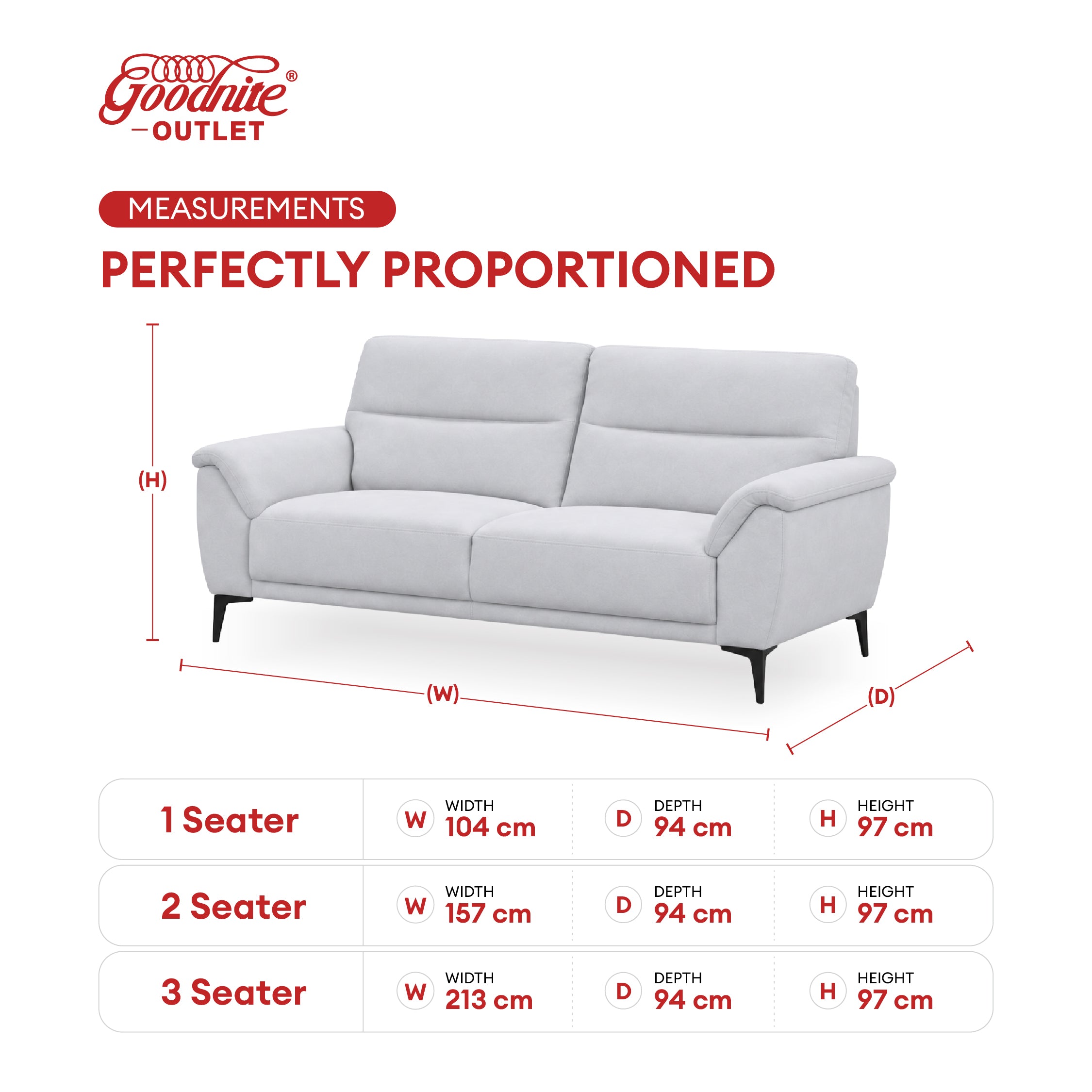 Goodnite Fabric Sofa (3600), 1 Seater/ 2 Seater/ 3 Seater/ 2+3 Seater, 5 Years Warranty