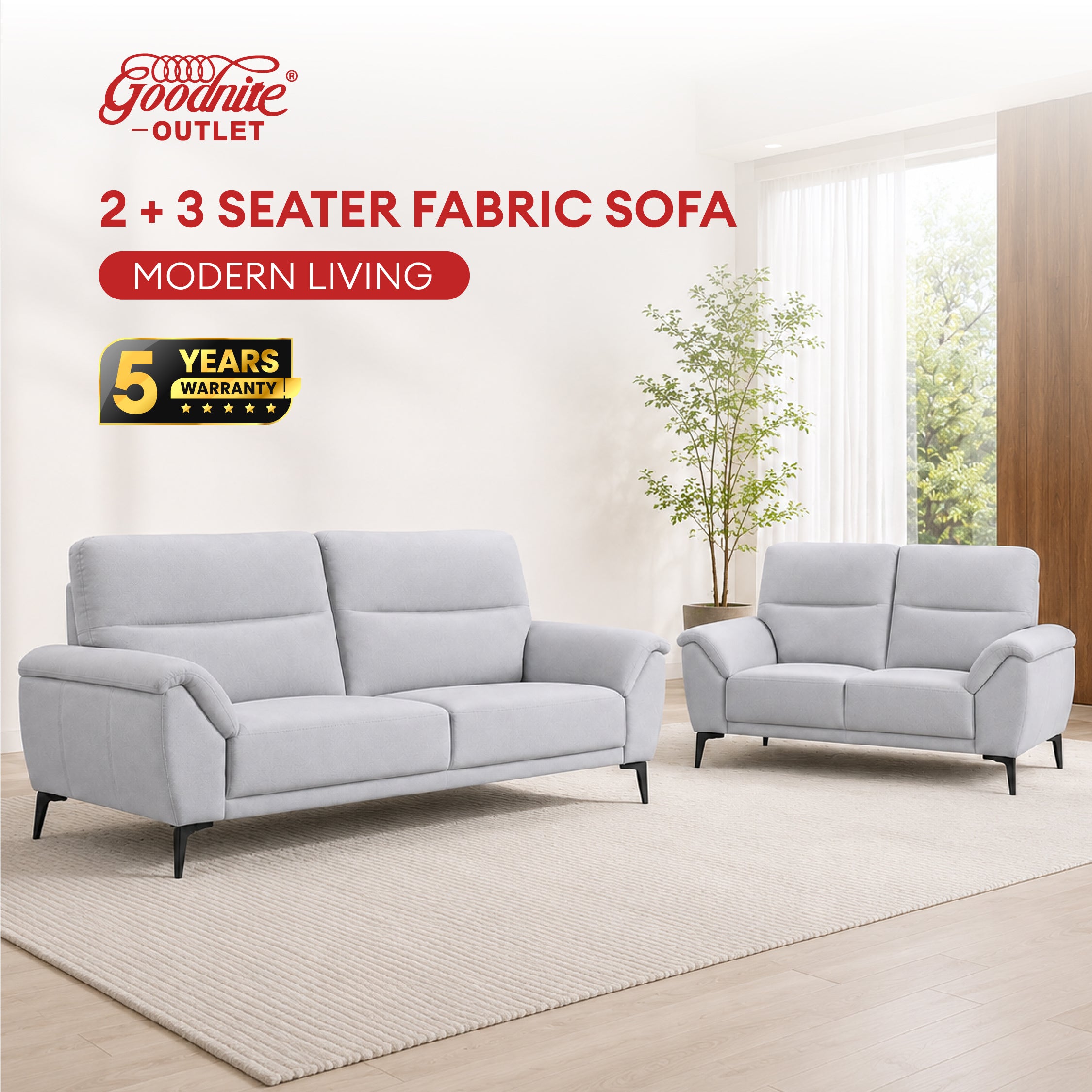 Goodnite Fabric Sofa (3600), 1 Seater/ 2 Seater/ 3 Seater/ 2+3 Seater, 5 Years Warranty