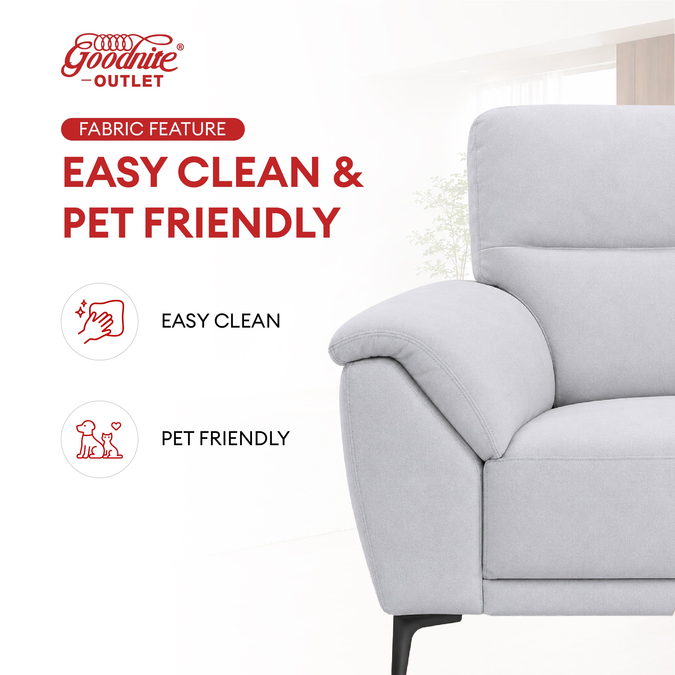 Goodnite Fabric Sofa (3600), 1 Seater/ 2 Seater/ 3 Seater/ 2+3 Seater, 5 Years Warranty