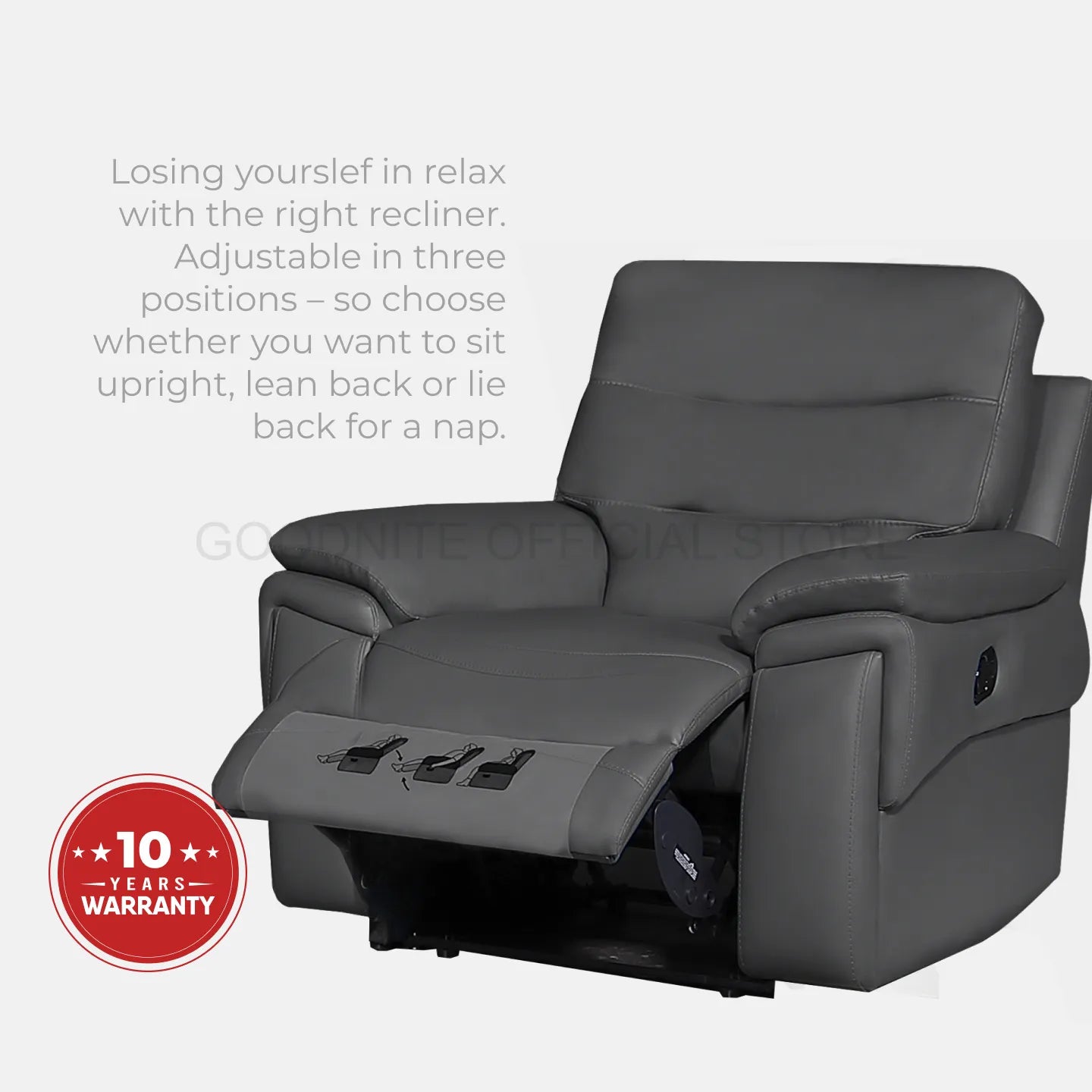 Goodnite Leather Sofa (6087), 1 Seater Recliner/ 2 Seater Recliner with Theater/ 3 Seater Recliner/ 2 Seater Recliner with Theater+3 Recliner, 10 Years Warranty