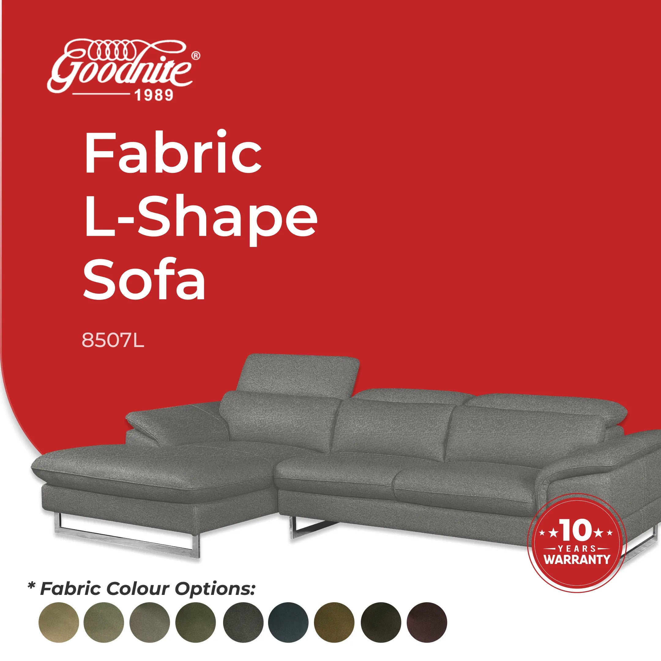 Goodnite Fabric L-Shape Sofa (8507L), 10 Years Warranty