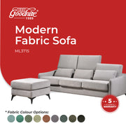 Goodnite Modern Fabric Sofa (ML3715), 1 Seater/ 2 Seater/ 3 Seater/ 3 Seater+Stool/ 2+3 Seater, 5 Years Warranty