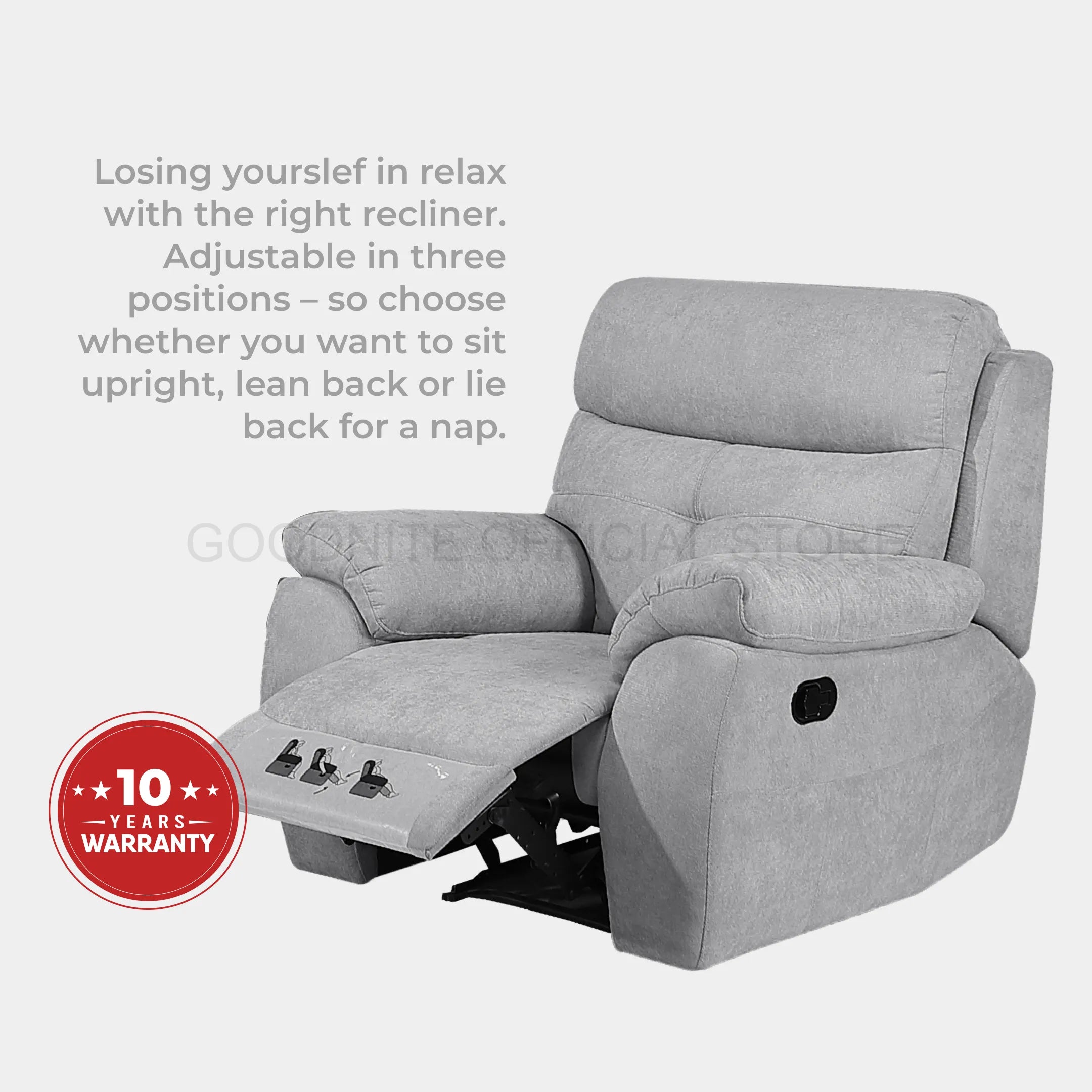 Goodnite Fabric Recliner Sofa (5003), 1 Seater Recliner/ 2 Seater Recliner/ 3 Seater Recyliner/ 2RR+3RR Seater, 10 Years Warranty