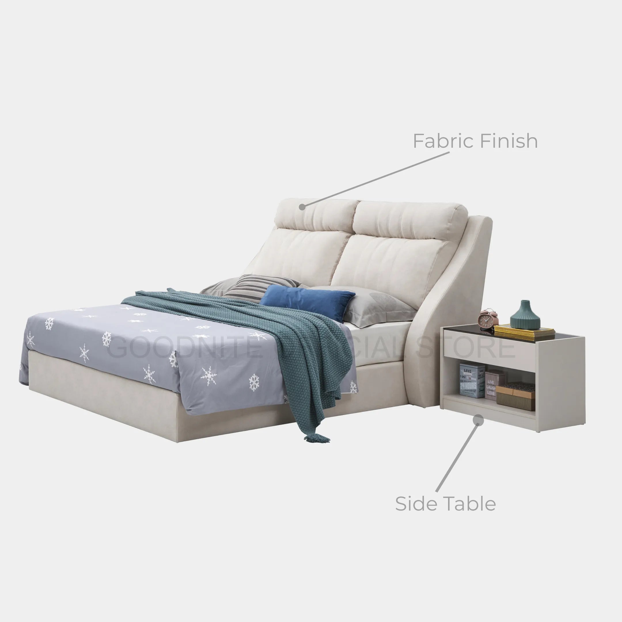 Goodnite Queen/ King Bedroom Set, Bedframe + Wardrobe + Dresser + Side Table (Acqua)