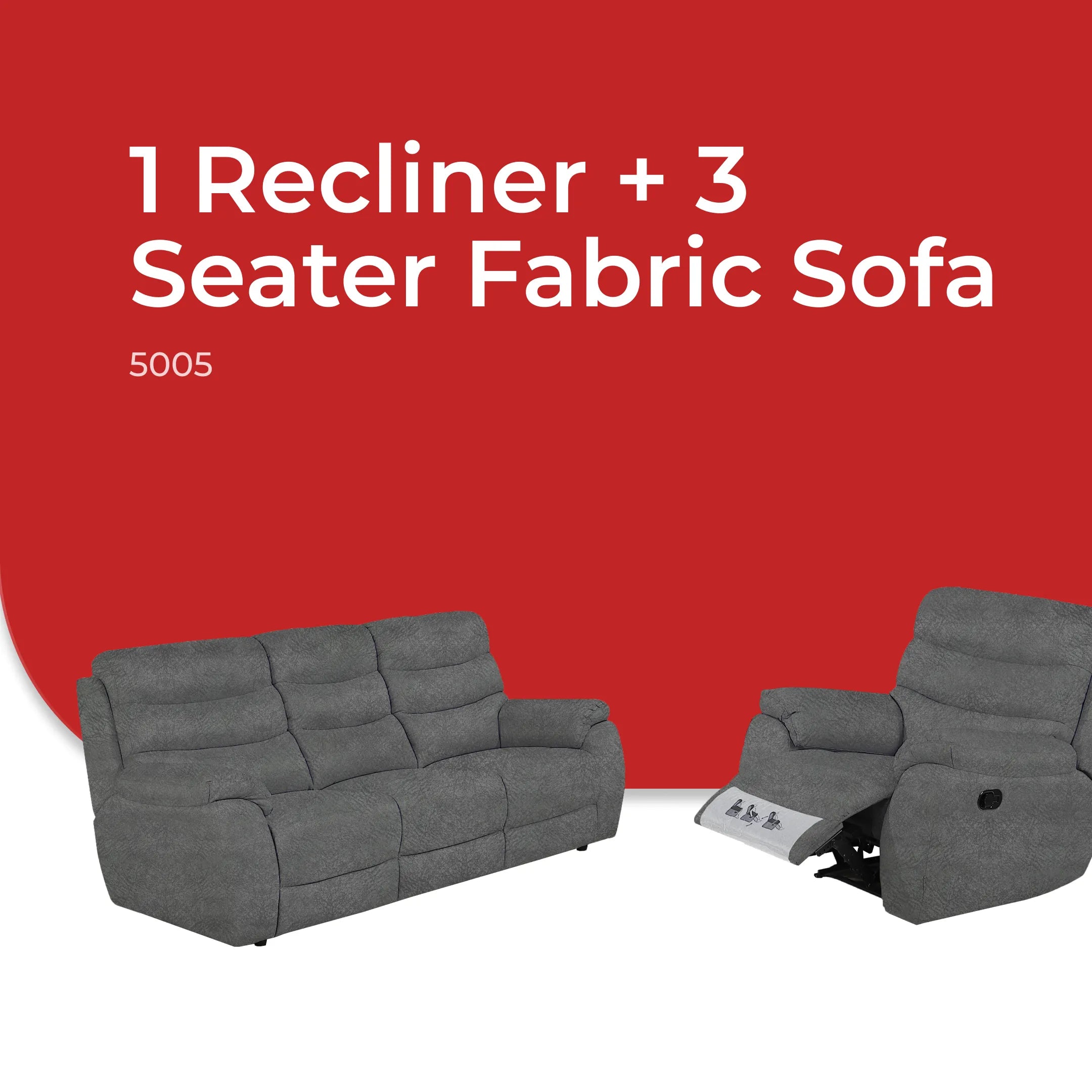 Goodnite Fabric Recliner Sofa (5005), 1 Seater Recliner/ 2 Seater/ 3 Seater/ 1R+3 Seater, 10 Years Warranty