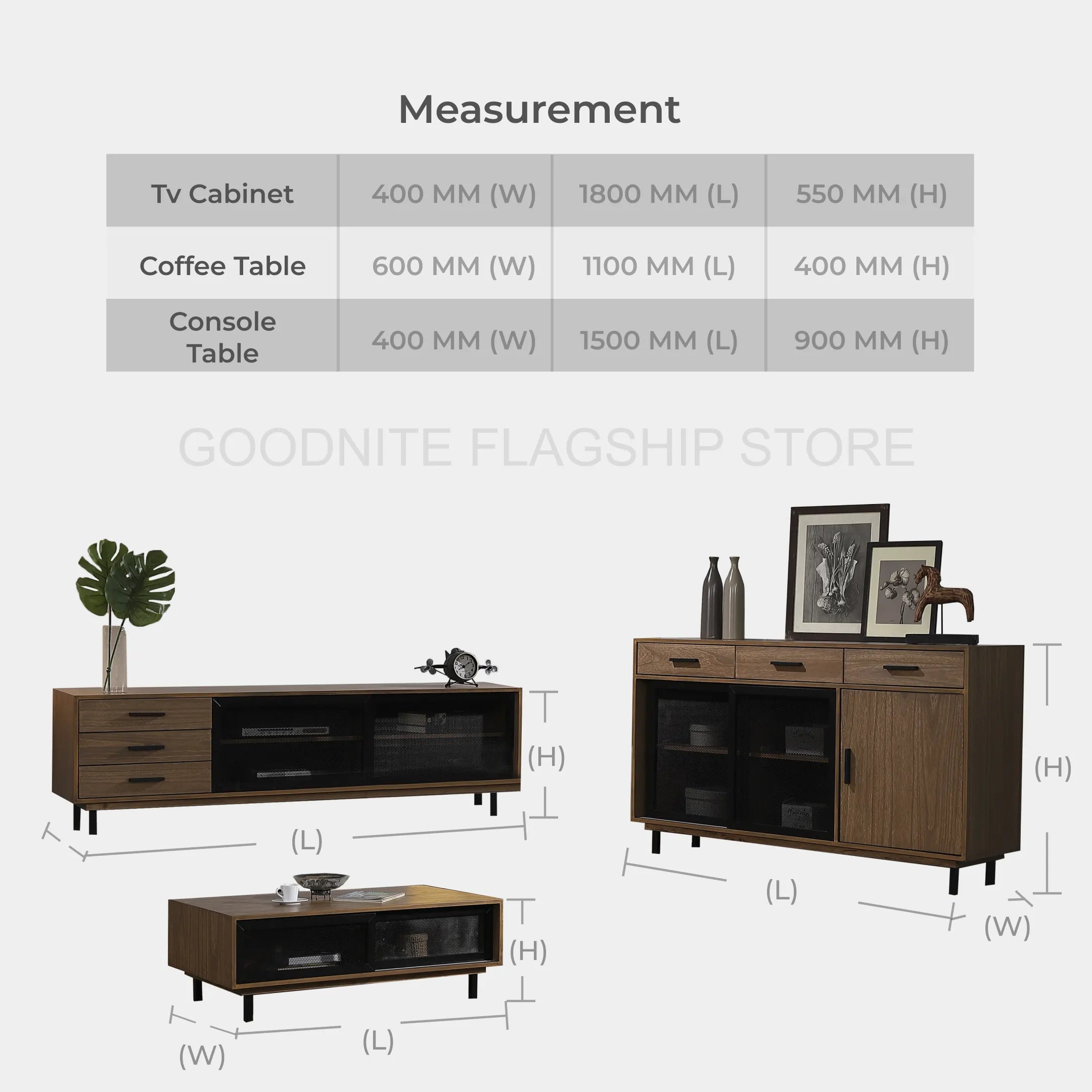 Goodnite Living Set (9018 Series), 6Ft TV Cabinet/ Coffee Table/ Console Table