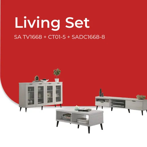 Goodnite Living Set, 6Ft TV Cabinet + Coffee Table + Display Cabinet