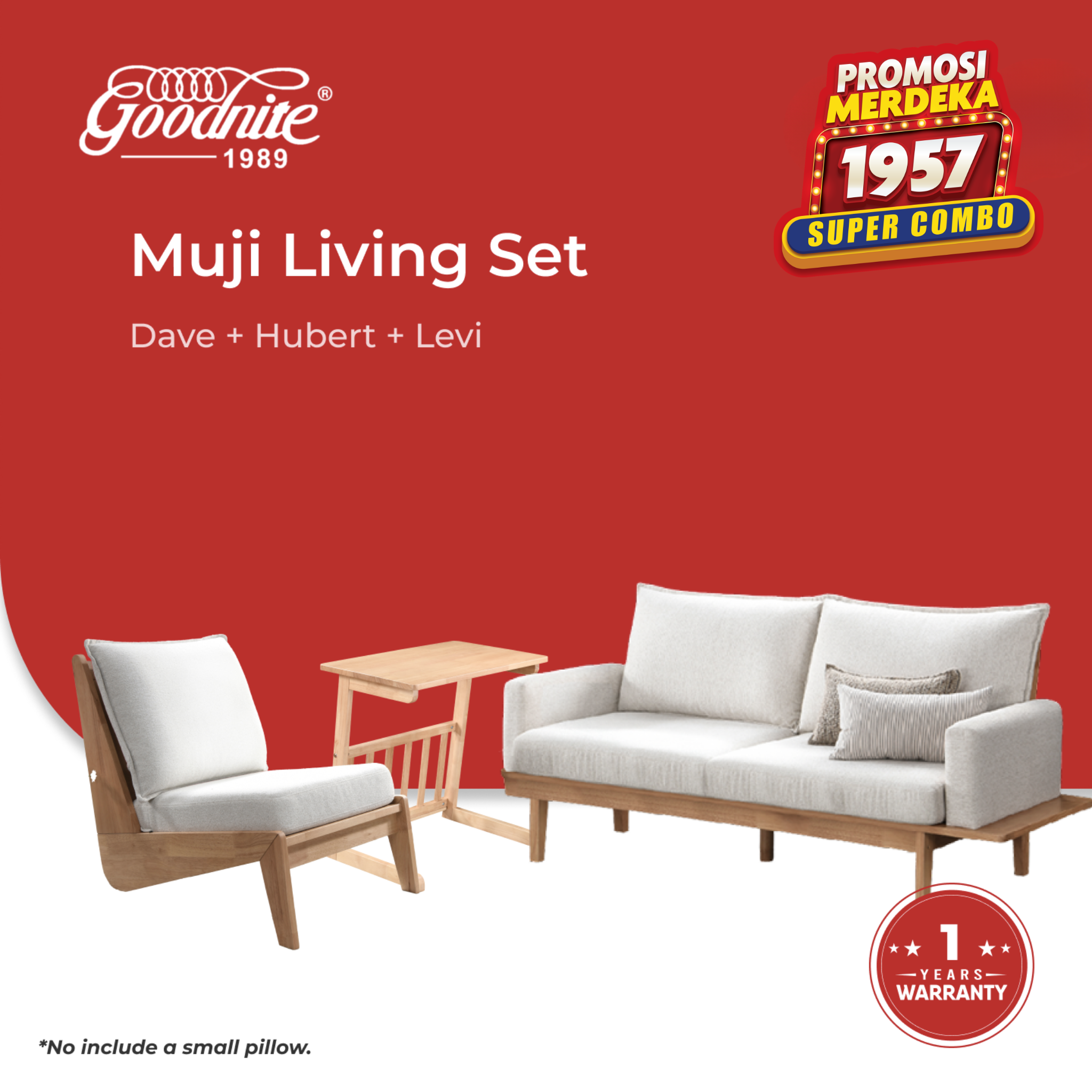 Goodnite Muji Living Set (Dave+Hubert+Levi), 1 Seater/ 3 Seater/ 1+3 Seater+Side Table