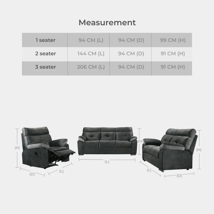 Goodnite 1 Recliner +2+3 Fabric Sofa (JJ8708), 2 Years Warranty
