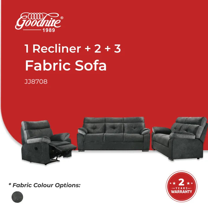 Goodnite 1 Recliner +2+3 Fabric Sofa (JJ8708), 2 Years Warranty