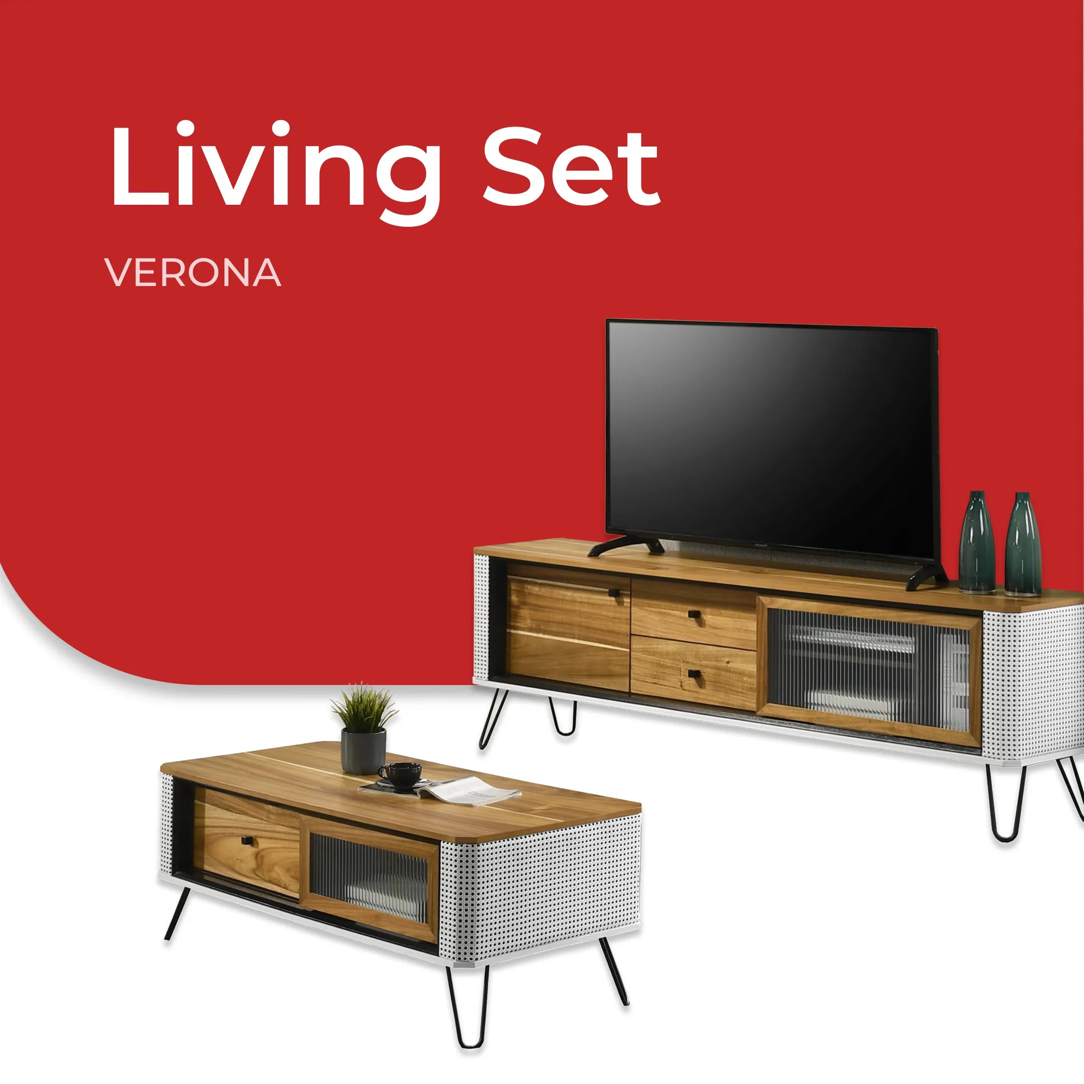 Goodnite Living Set (Verona), 6Ft TV Cabinet + Coffee Table