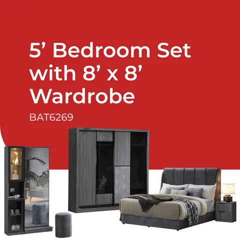Goodnite Queen/ King Bedroom Set, Bedframe + Wardrobe + Dresser + Side Table (BAT6269)