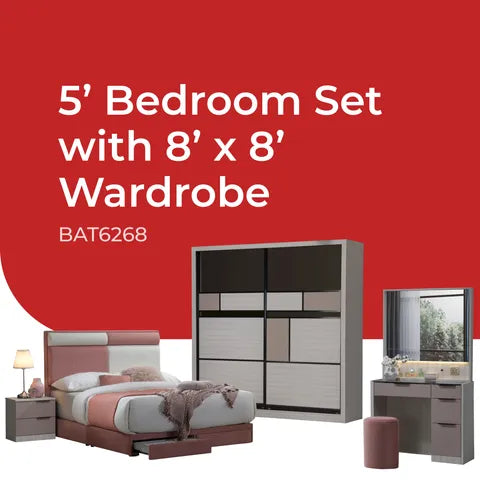Goodnite Queen/ King Bedroom Set, Bedframe + Wardrobe + Dresser + Side Table (BAT6268)