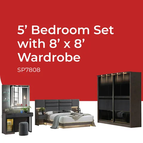 Goodnite Queen/ King Bedroom Set, Bedframe + Wardrobe + Dresser + Side Table (SP7808)