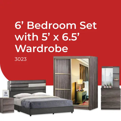 Goodnite Queen/ King Bedroom Set, Bedframe + Wardrobe + Dresser + Side Table (3023)