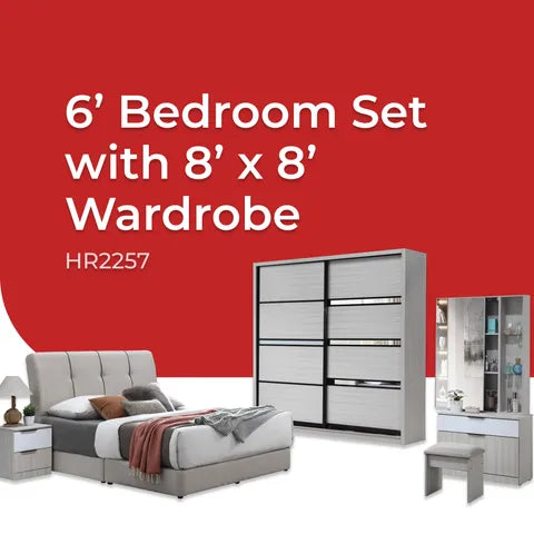 Goodnite Queen/ King Bedroom Set, Bedframe + Wardrobe + Dresser + Side Table (HR2257)