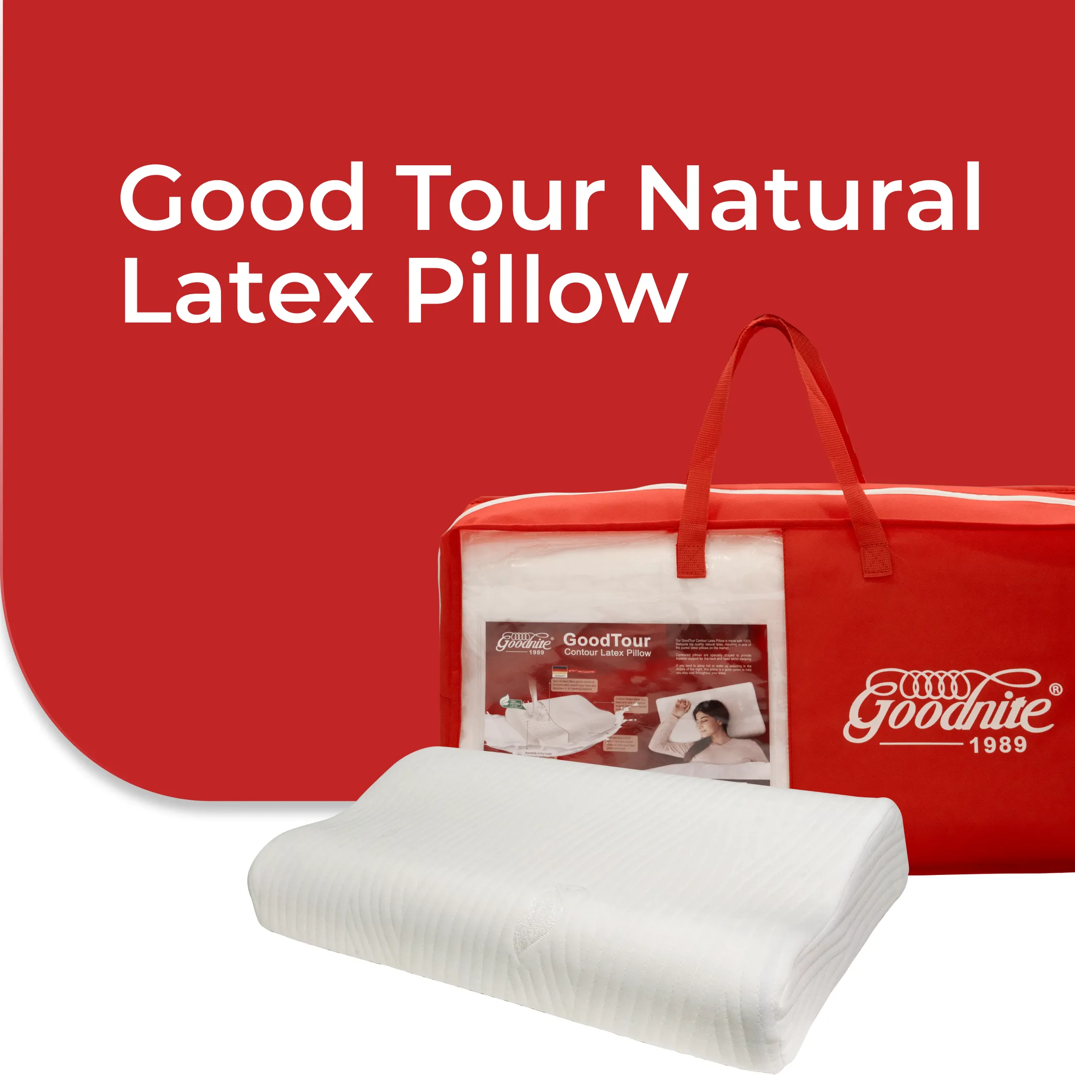 Goodnite Good Tour Contour Latex Pillow 60cm x 35cm x 12/10cm