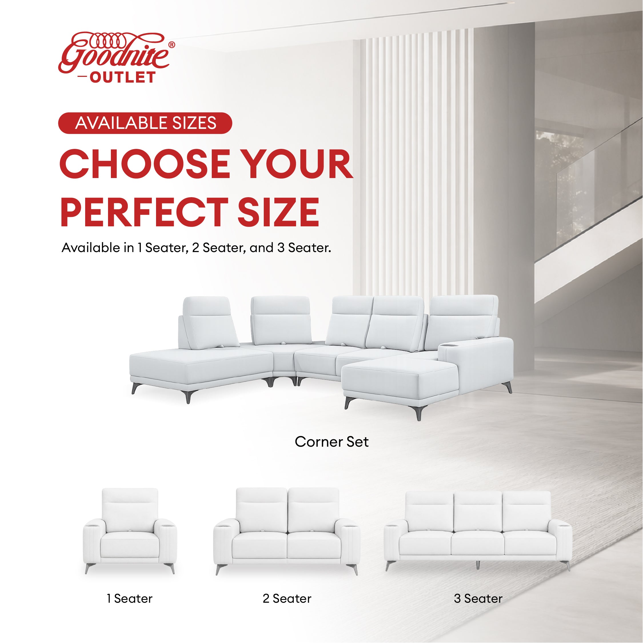 Goodnite Fabric Sofa (6609), 1 Seater/ 2 Seater/ 3 Seater/ Corner Set Sofa, 5 Years Warranty
