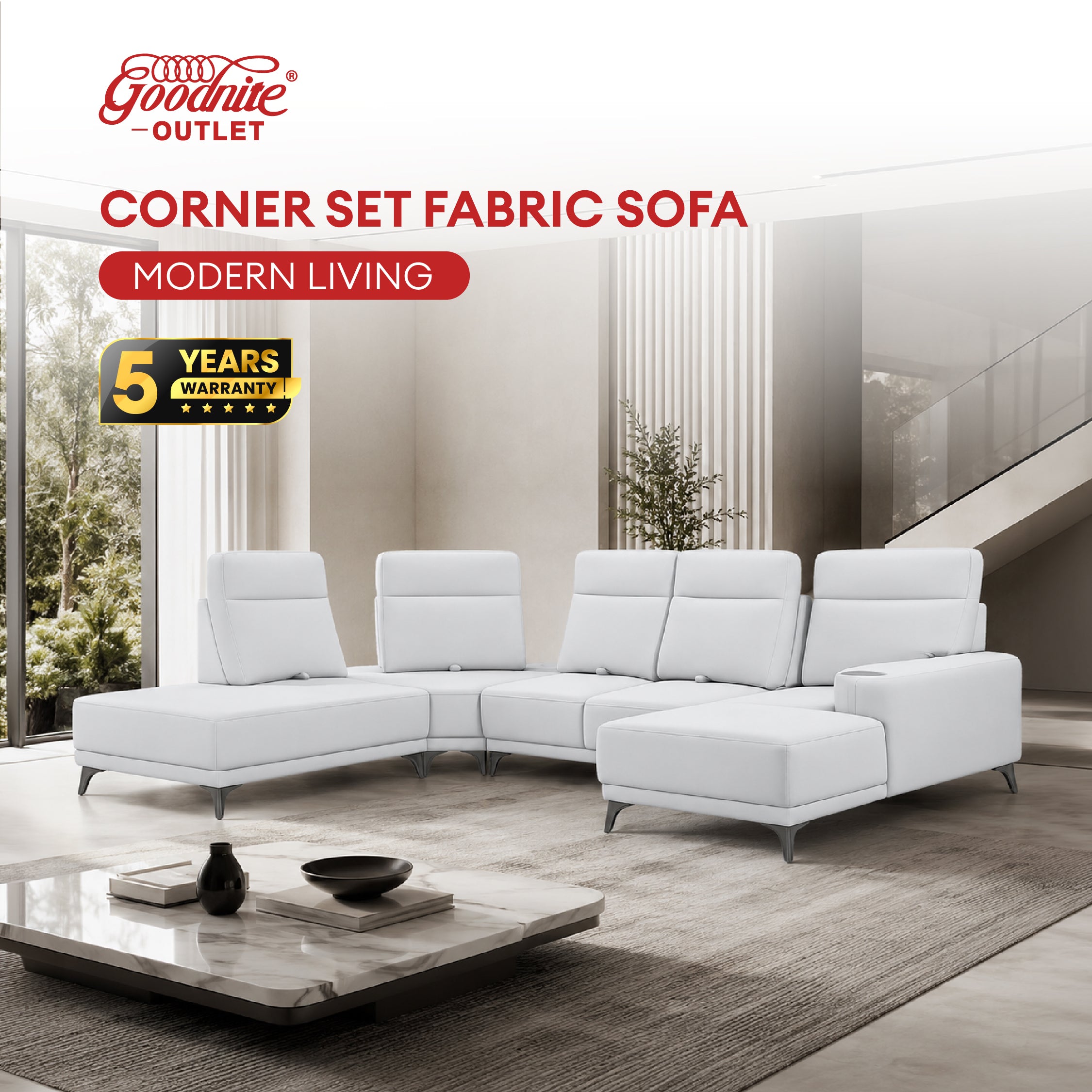 Goodnite Fabric Sofa (6609), 1 Seater/ 2 Seater/ 3 Seater/ Corner Set Sofa, 5 Years Warranty