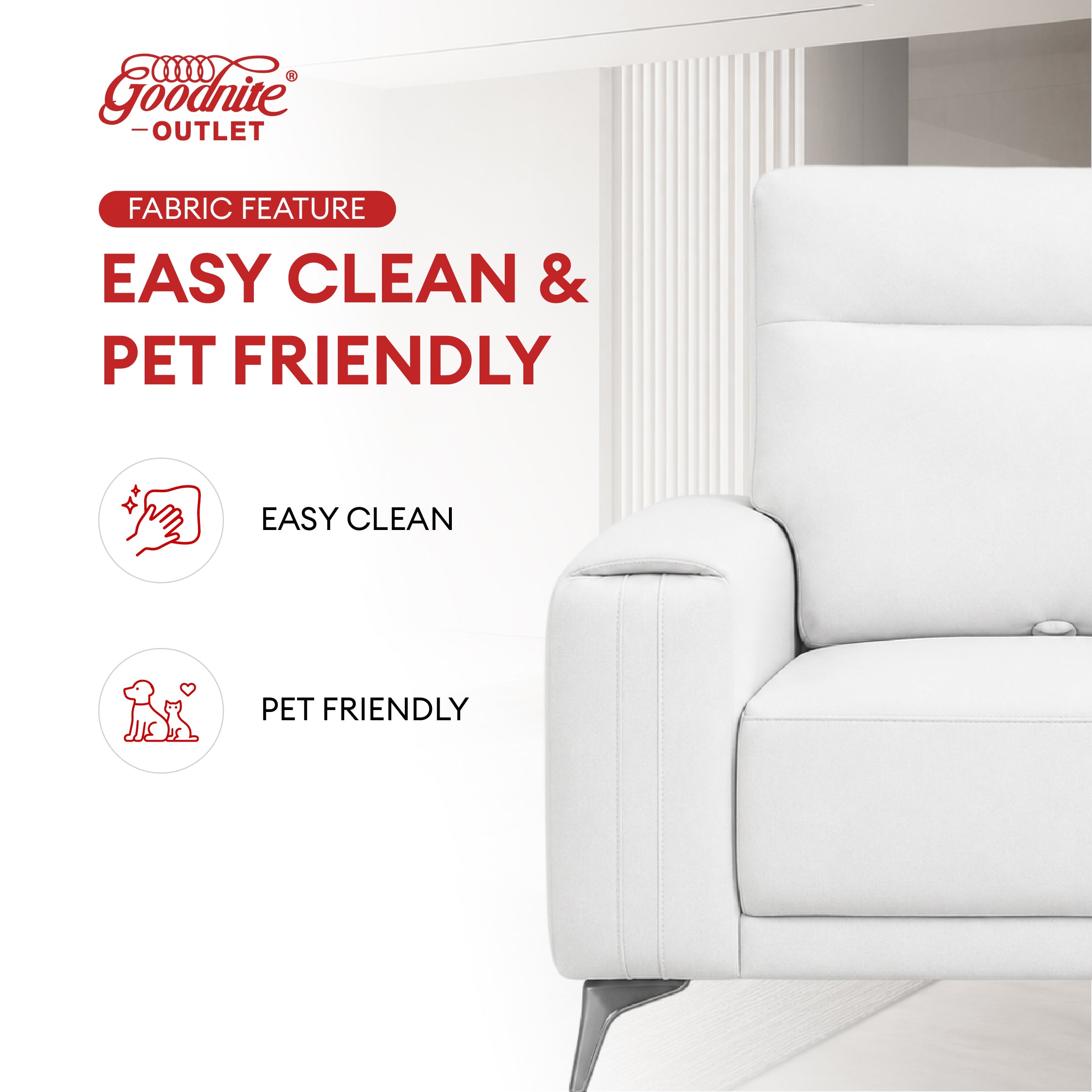 Goodnite Fabric Sofa (6609), 1 Seater/ 2 Seater/ 3 Seater/ Corner Set Sofa, 5 Years Warranty