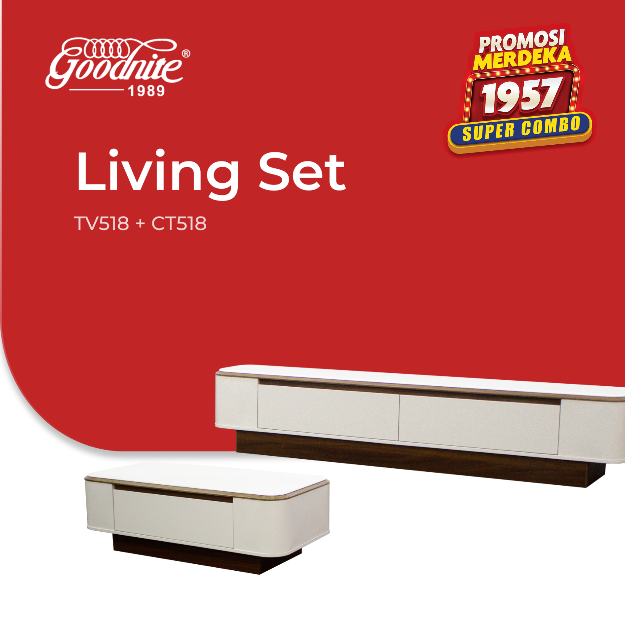 Goodnite Living Set, 6.5FT Tech Stone Top TV Cabinet + Coffee Table